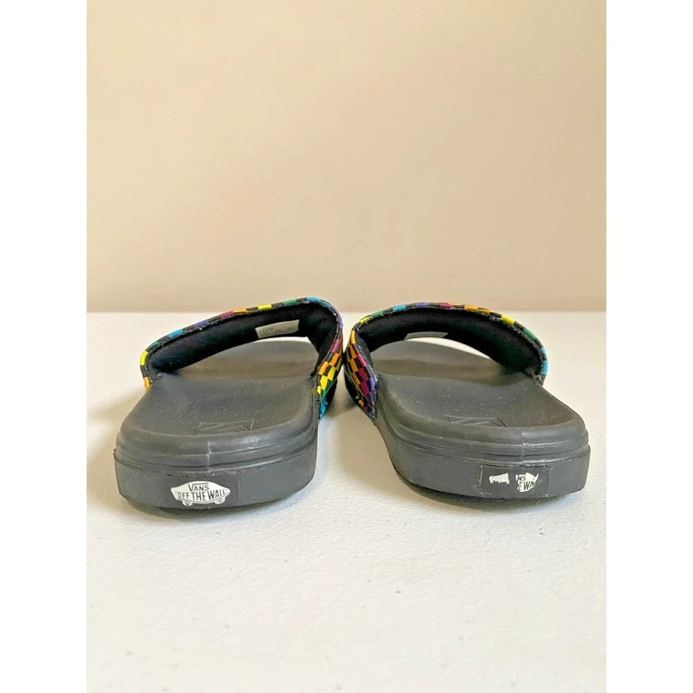 Vans Kids Unisex Slides Sandals Black Rainbow Checkerboard Size 13 Padded Retro‎